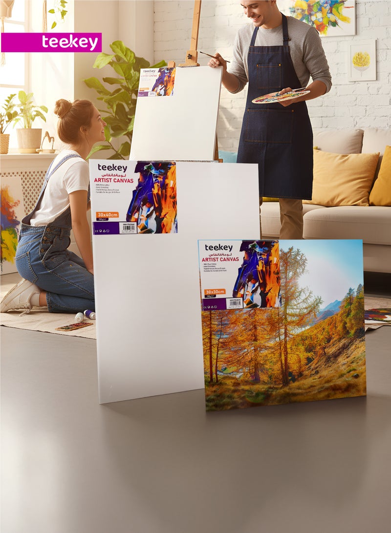 لوحة كانفاس للرسم 30×30 سم قطن خالص 280 جم تجهيز ثلاثي للأكريليك والزيت - Image 2